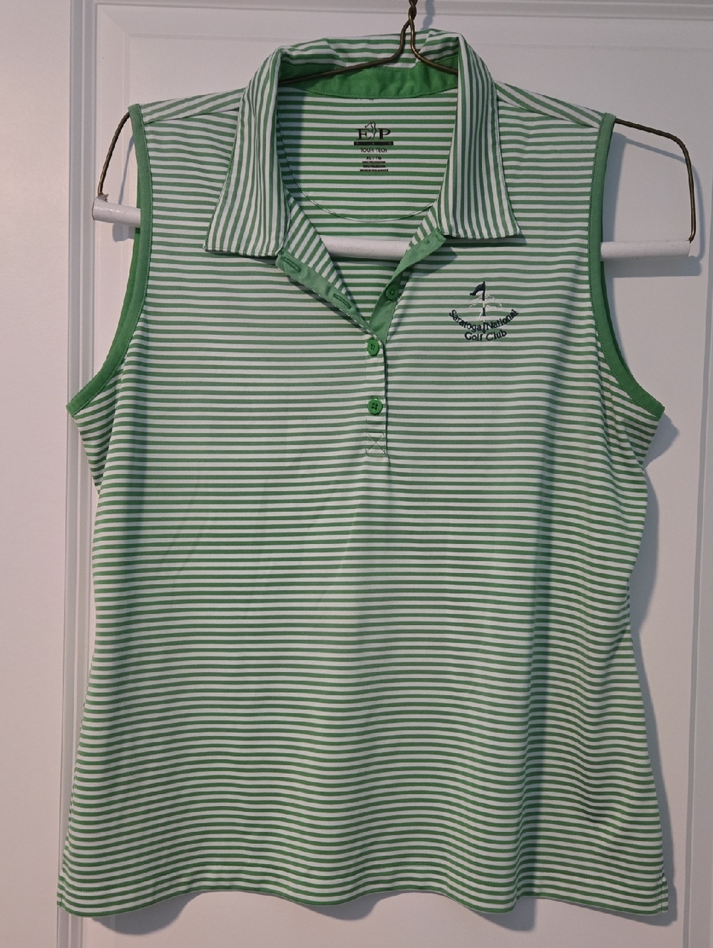 EP Pro Green and White Striped Polo Top